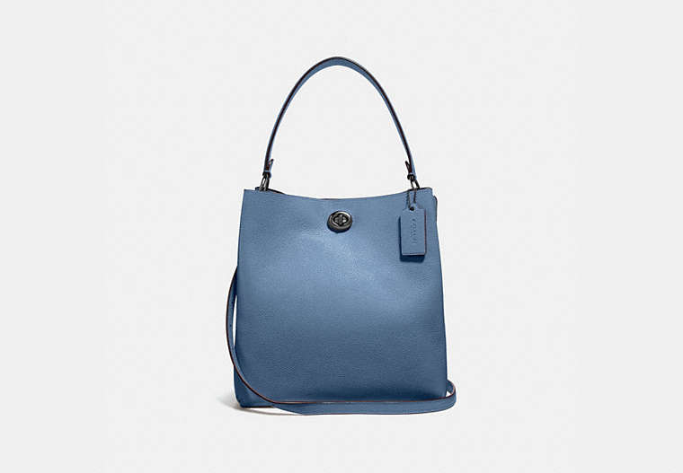 COACH®,CHARLIE BUCKET BAG,Pebbled Leather,Large,Gunmetal/Stone Blue,Front View