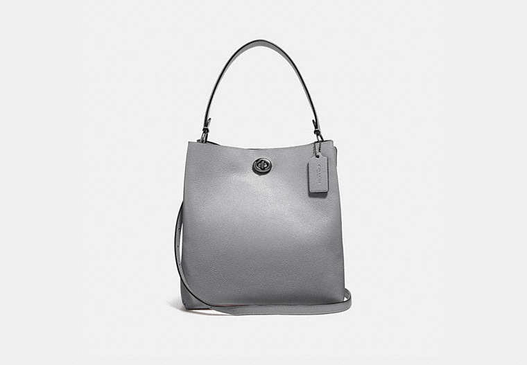 COACH®,CHARLIE BUCKET BAG,Pebbled Leather,Large,Pewter/Granite,Front View