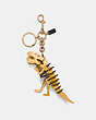 COACH®,SMALL REXY BAG CHARM,Metal Leather,Black/Gold Hologram,Front View