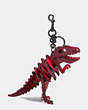 COACH®,MEDIUM REXY BAG CHARM,Metal Leather,Black/Wine Red,Front View