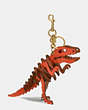 COACH®,MEDIUM REXY BAG CHARM,Metal Leather,Gold/Pepper Saddle,Front View
