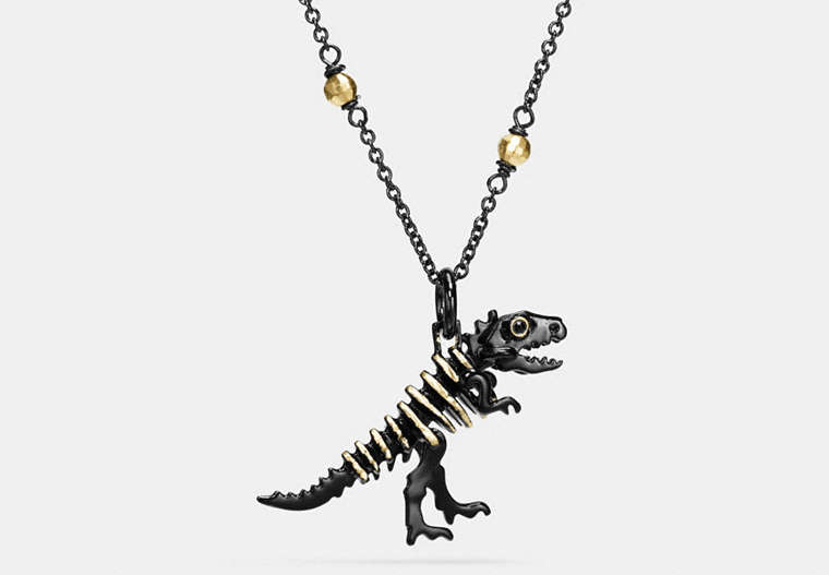 COACH®,REXY NECKLACE,Plated Brass,Black/Gold,Front View