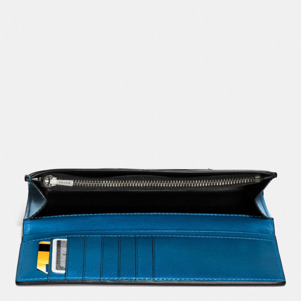 COACH®,BOXED BREAST POCKET WALLET IN WATER BUFFALO LEATHER,Cuir,Lapis,Inside View,Top View