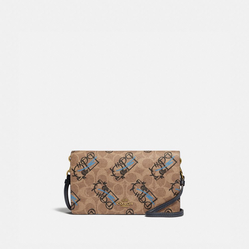 Hayden Foldover Crossbody Clutch In Signature Canvas With Abstract Horse And Carriage