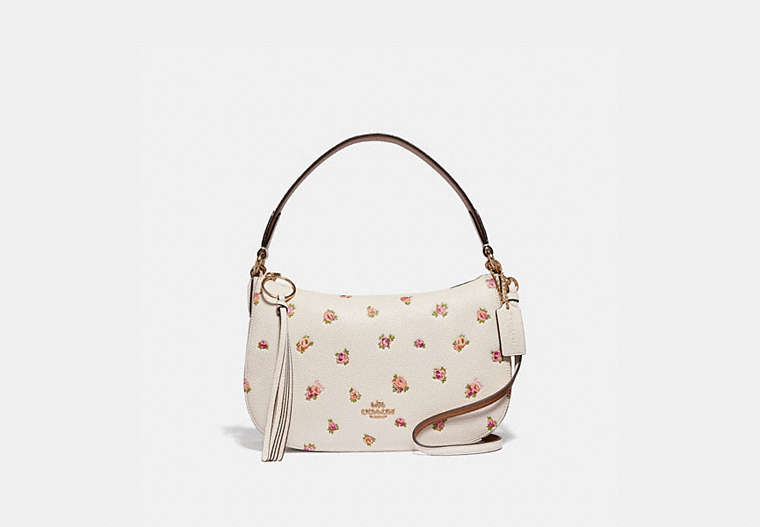 COACH®,SUTTON CROSSBODY WITH FLORAL PRINT,Leather,Small,Gold/Chalk,Front View