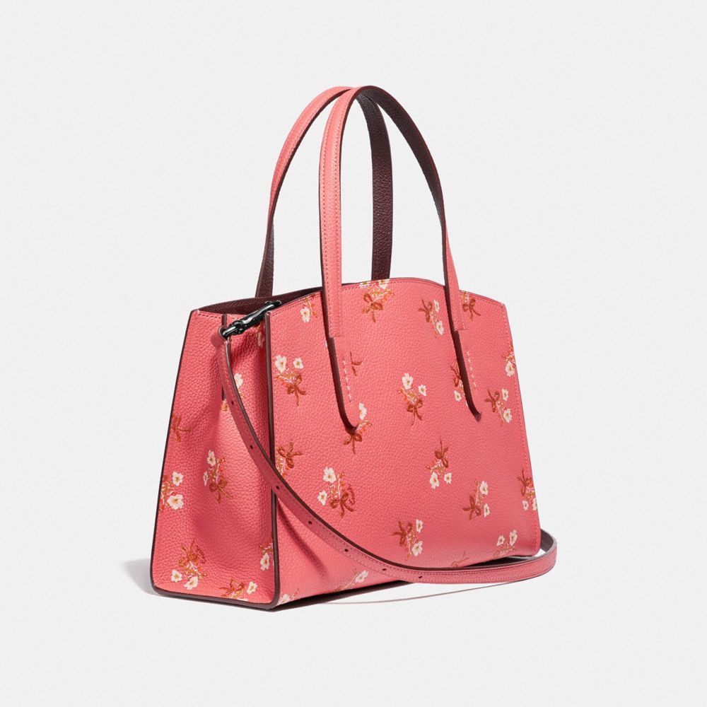 COACH®,CHARLIE CARRYALL 28 WITH FLORAL PRINT,Leather,Medium,Silver/Bright Coral,Angle View