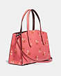 COACH®,CHARLIE CARRYALL 28 WITH FLORAL PRINT,Leather,Medium,Silver/Bright Coral,Angle View