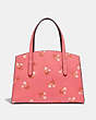COACH®,CHARLIE CARRYALL 28 WITH FLORAL PRINT,Leather,Medium,Silver/Bright Coral,Back View