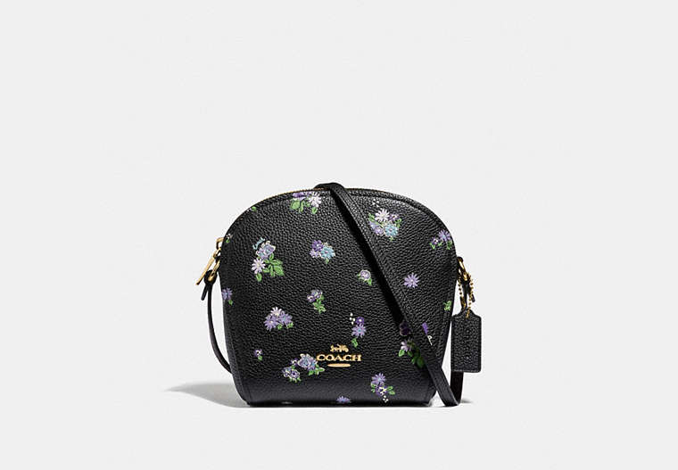 COACH®,FARROW CROSSBODY WITH FLORAL PRINT,Leather,Mini,Gold/Black,Front View