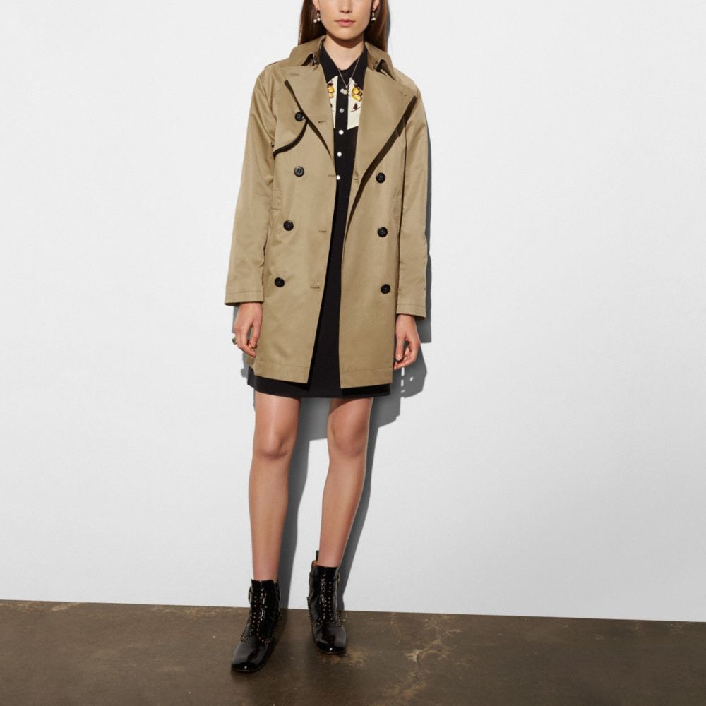 COACH®,COTTON CONVERTIBLE TRENCH,cotton,KHAKI,Front View