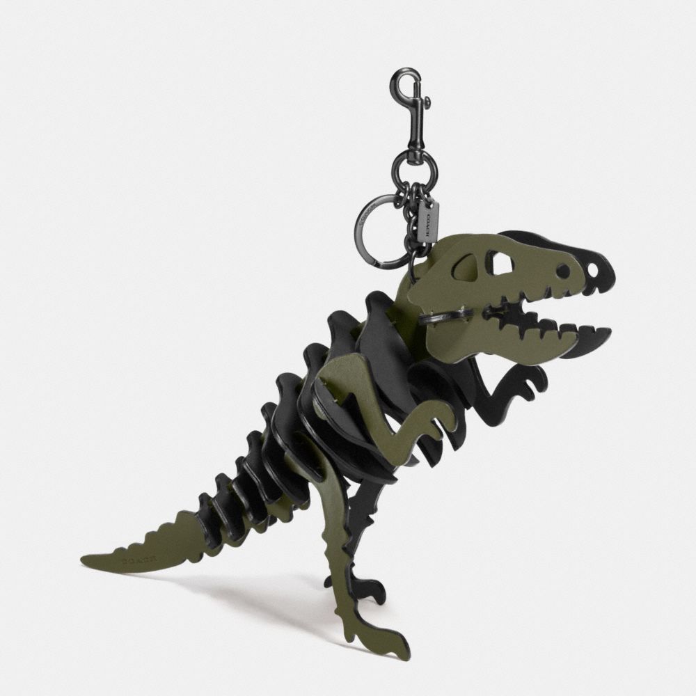 COACH®,LARGE REXY BAG CHARM,metalleather,Black/Olive Black,Front View