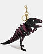 COACH®,LARGE REXY BAG CHARM,metalleather,GD/BLACK/OXBLOOD,Front View