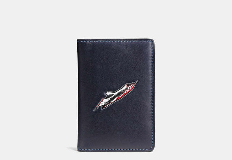 COACH®,ROCKET SHIP CARD WALLET IN GLOVETANNED LEATHER,n/a,NAVY,Front View