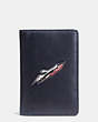 COACH®,ROCKET SHIP CARD WALLET IN GLOVETANNED LEATHER,n/a,NAVY,Front View