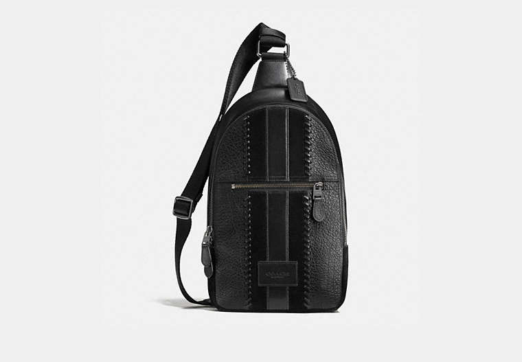 COACH®,RIP AND REPAIR CAMPUS PACK WITH VARSITY STRIPE,Leather,Medium,Black Antique Nickel/Black,Front View
