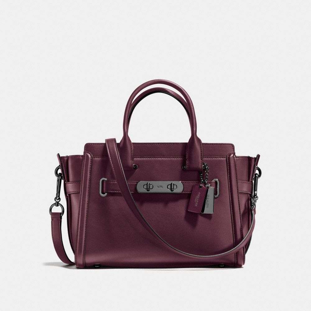 COACH®,COACH SWAGGER 27 IN GLOVETANNED LEATHER,Leather,Large,Dark Gunmetal/Oxblood,Front View