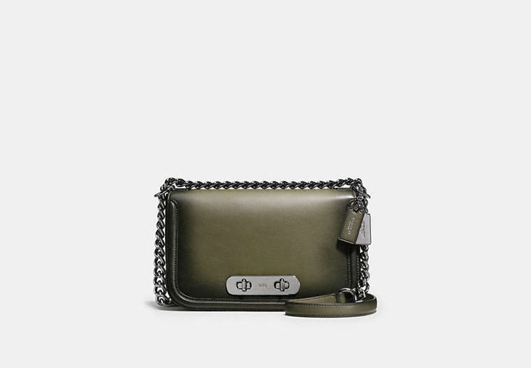 COACH®,COACH SWAGGER SHOULDER BAG IN BURNISHED GLOVETANNED LEATHER,Leather,Mini,Gunmetal/Surplus,Front View