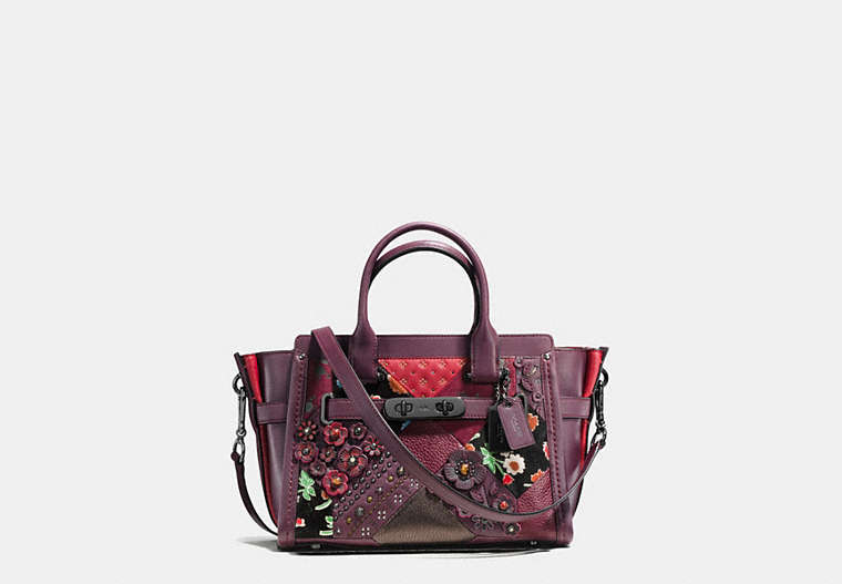 COACH®,COACH SWAGGER 27 IN EMBELLISHED CANYON QUILT LEATHER,Leather,Large,DK/OXBLOOD MULTI,Front View