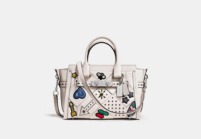 COACH®,COACH SWAGGER 27 IN EMBELLISHED CANYON QUILT LEATHER,Leather,Large,Silver/Chalk,Front View