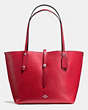 COACH®,MARKET TOTE IN PRINTED LEATHER,Leather,Large,Silver/Red Daisy Field Blk,Front View