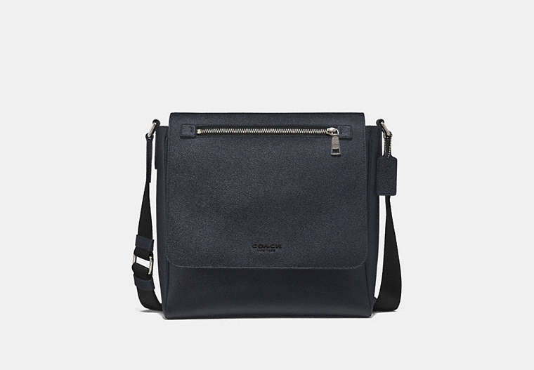 COACH®,KENNEDY MAP BAG,Leather,Medium,Silver/Midnight Navy,Front View