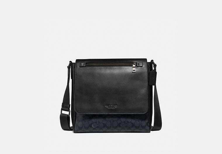 COACH®,KENNEDY MAP BAG IN SIGNATURE CANVAS,Coated Canvas,Medium,Gunmetal/Charcoal,Front View
