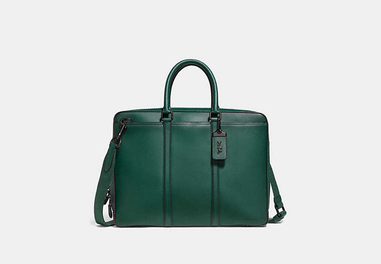 COACH®,METROPOLITAN SLIM BRIEF,Smooth Leather,Medium,Black Copper/Emerald,Front View