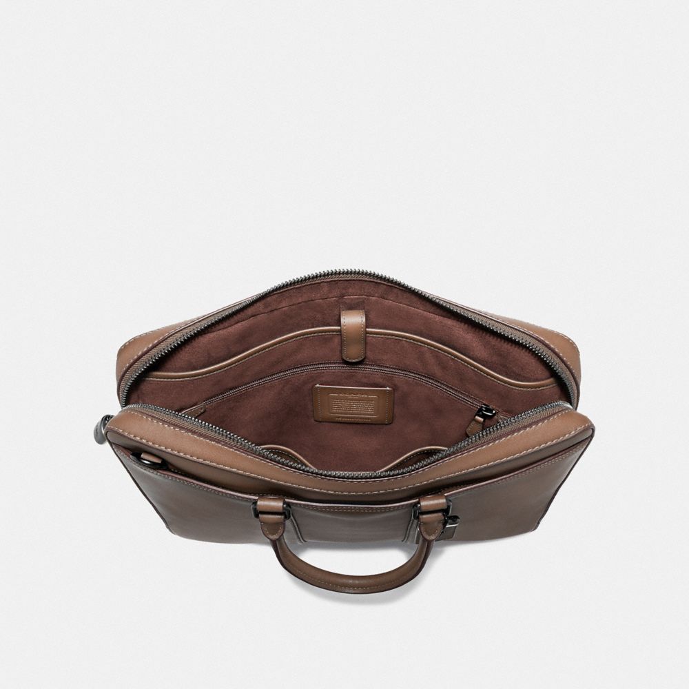 COACH®,Metropolitan Slim Brief,Nylon,Leather,Briefcase,Logo,Metal,Gunmetal,Work,,Inside View,Top View