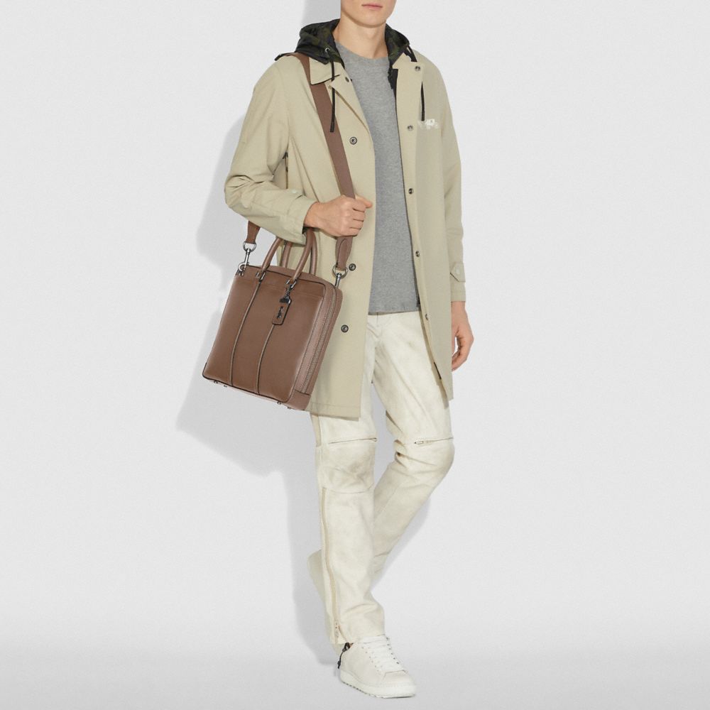 COACH®,Metropolitan Slim Brief,Nylon,Leather,Briefcase,Logo,Metal,Gunmetal,Work,,Detail View