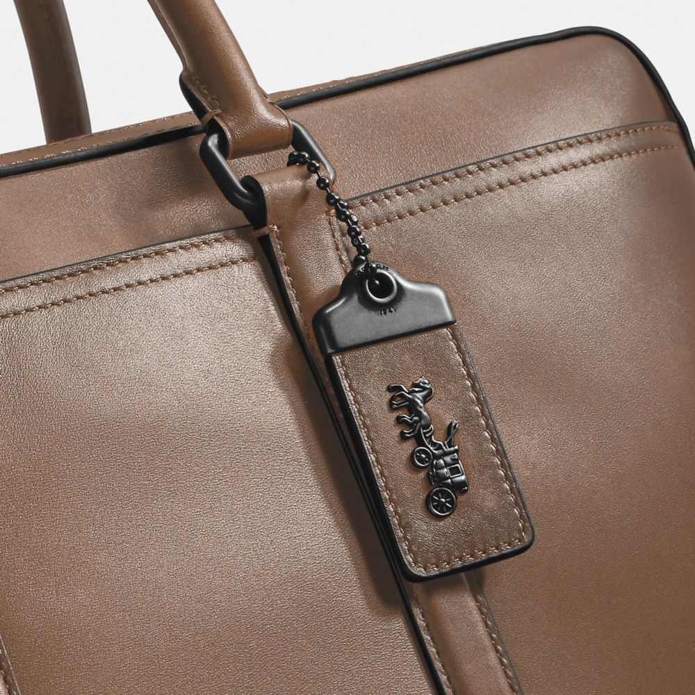 COACH®,Metropolitan Slim Brief,Nylon,Leather,Briefcase,Logo,Metal,Gunmetal,Work,,Closer View