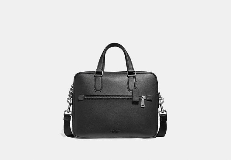 COACH®,KENNEDY BRIEF,Pebble Leather,Medium,Silver/Black,Front View