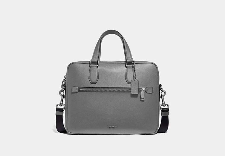 COACH®,KENNEDY BRIEF,Pebble Leather,Medium,Silver/Heather Grey,Front View