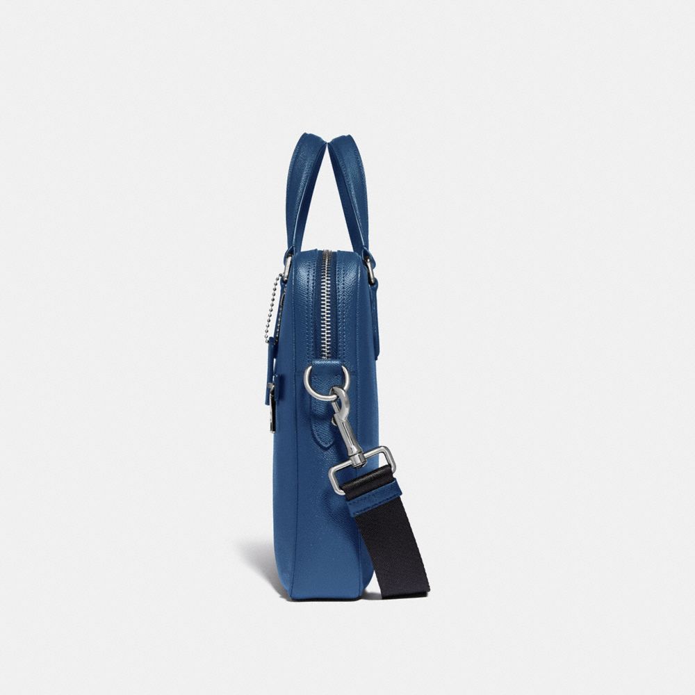 COACH®,KENNEDY BRIEF,Pebble Leather,Medium,True Blue/Silver,Angle View