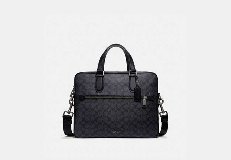 COACH®,KENNEDY BRIEF IN SIGNATURE CANVAS,pvc,Medium,Gunmetal/Charcoal,Front View