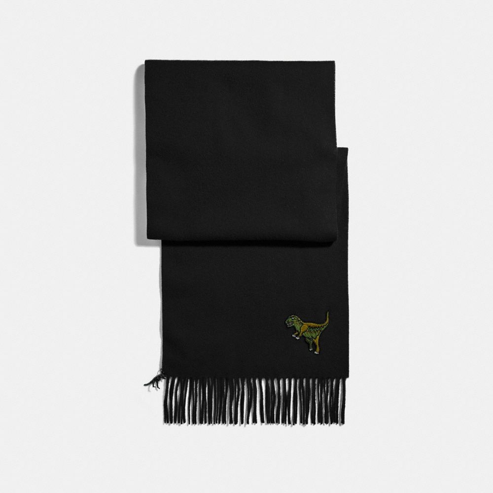 COACH®,REXY PATCH MUFFLER,wool,Black,Front View