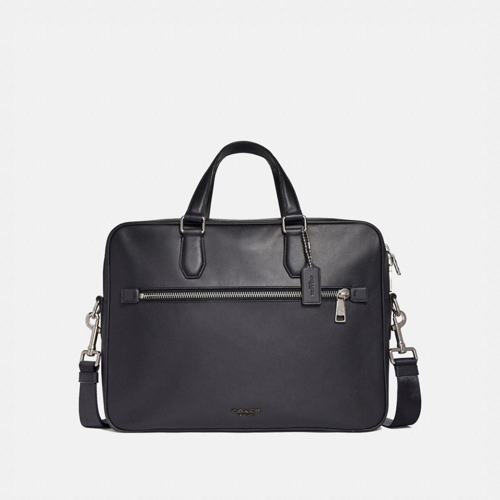 COACH®,SERVIETTE KENNEDY 40,Cuir,Argenté/Noir,Front View