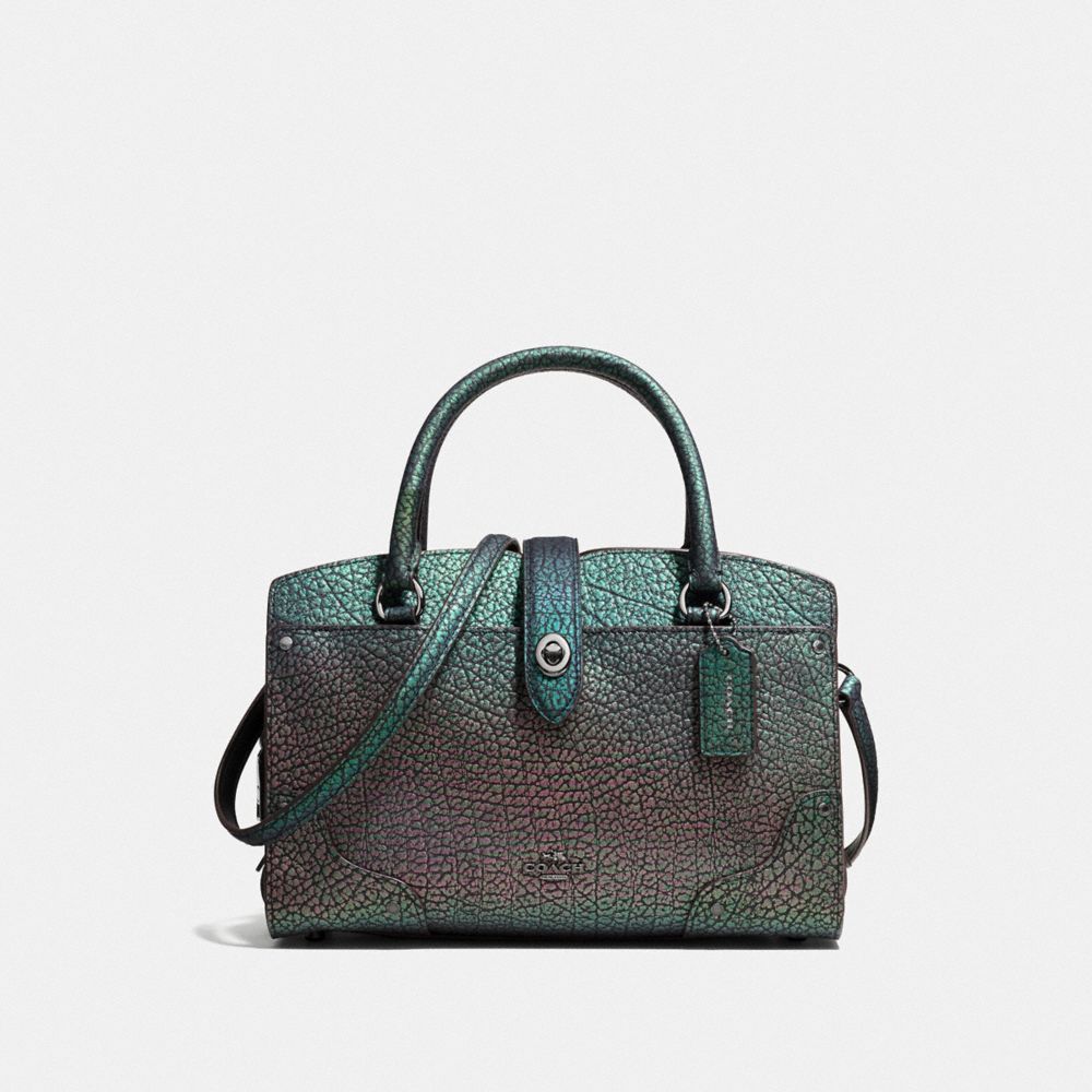 COACH®,MERCER SATCHEL 24 IN HOLOGRAM LEATHER,Leather,Medium,Hologram/Dark Gunmetal,Front View