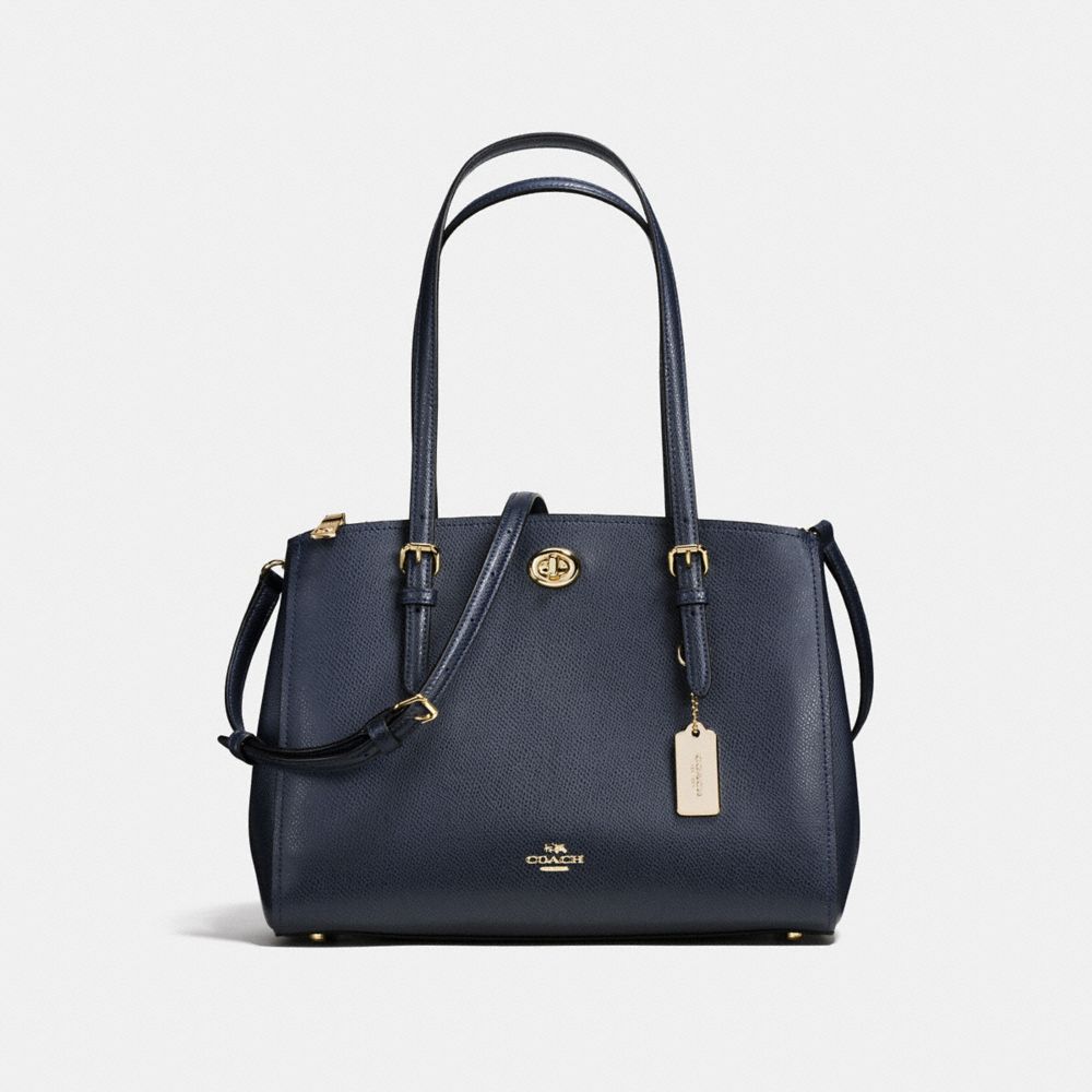 COACH®,TURNLOCK CARRYALL 29,PU Split Leather,Large,Light Gold/Navy,Front View