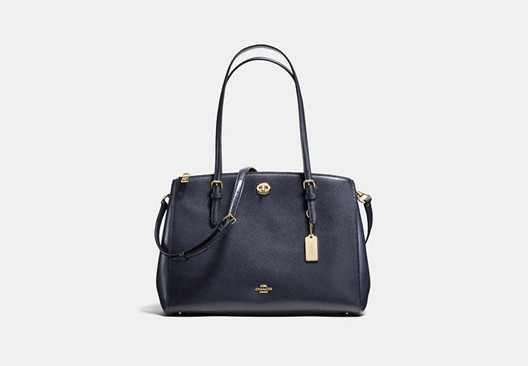 COACH®,TURNLOCK CARRYALL,PU Split Leather,Large,Light Gold/Navy,Front View