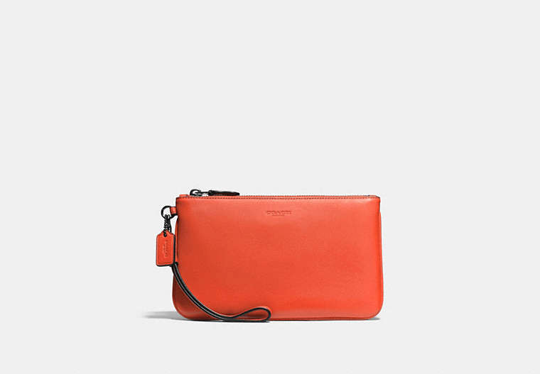 COACH®,SMALL WRISTLET,Glovetanned Leather,Gunmetal/Vintage Orange,Front View