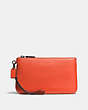 COACH®,SMALL WRISTLET,Glovetanned Leather,Gunmetal/Vintage Orange,Front View