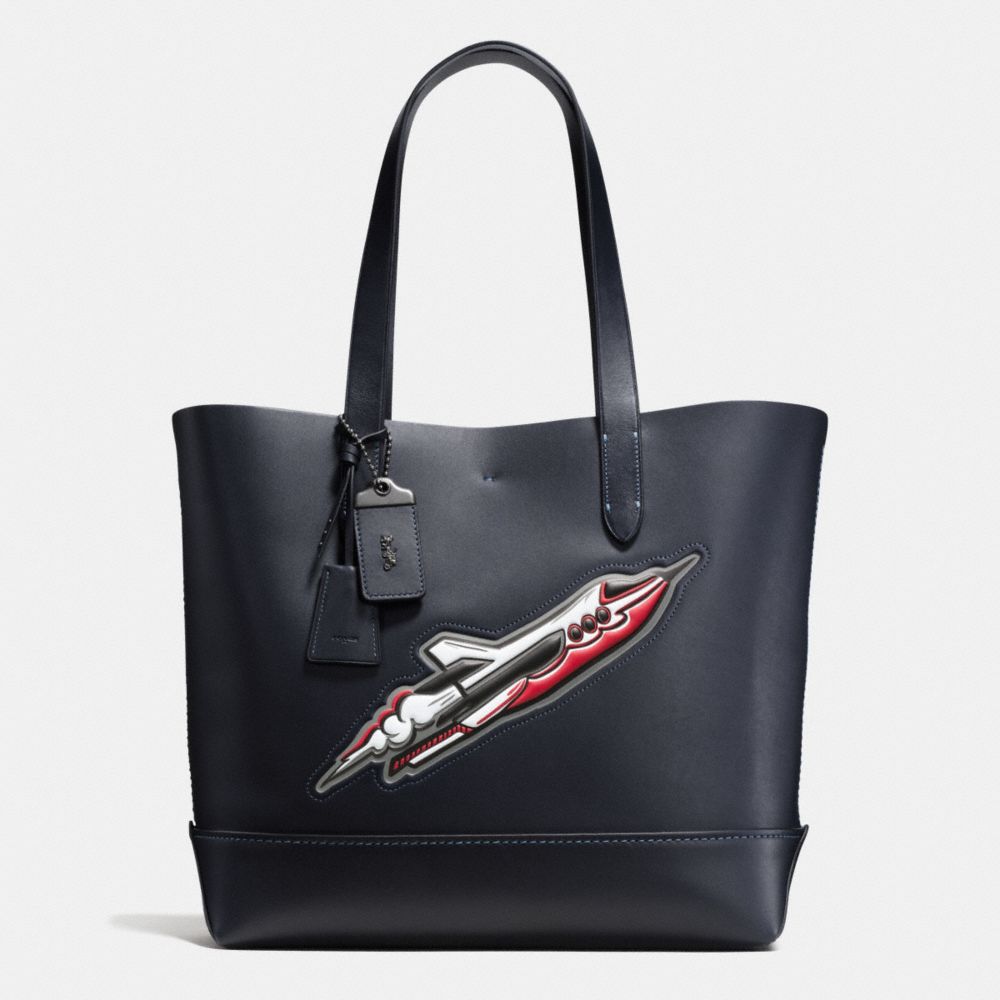 COACH®,ROCKET SHIP GOTHAM TOTE IN GLOVETANNED LEATHER,Leather,Large,BP/Navy Field,Front View