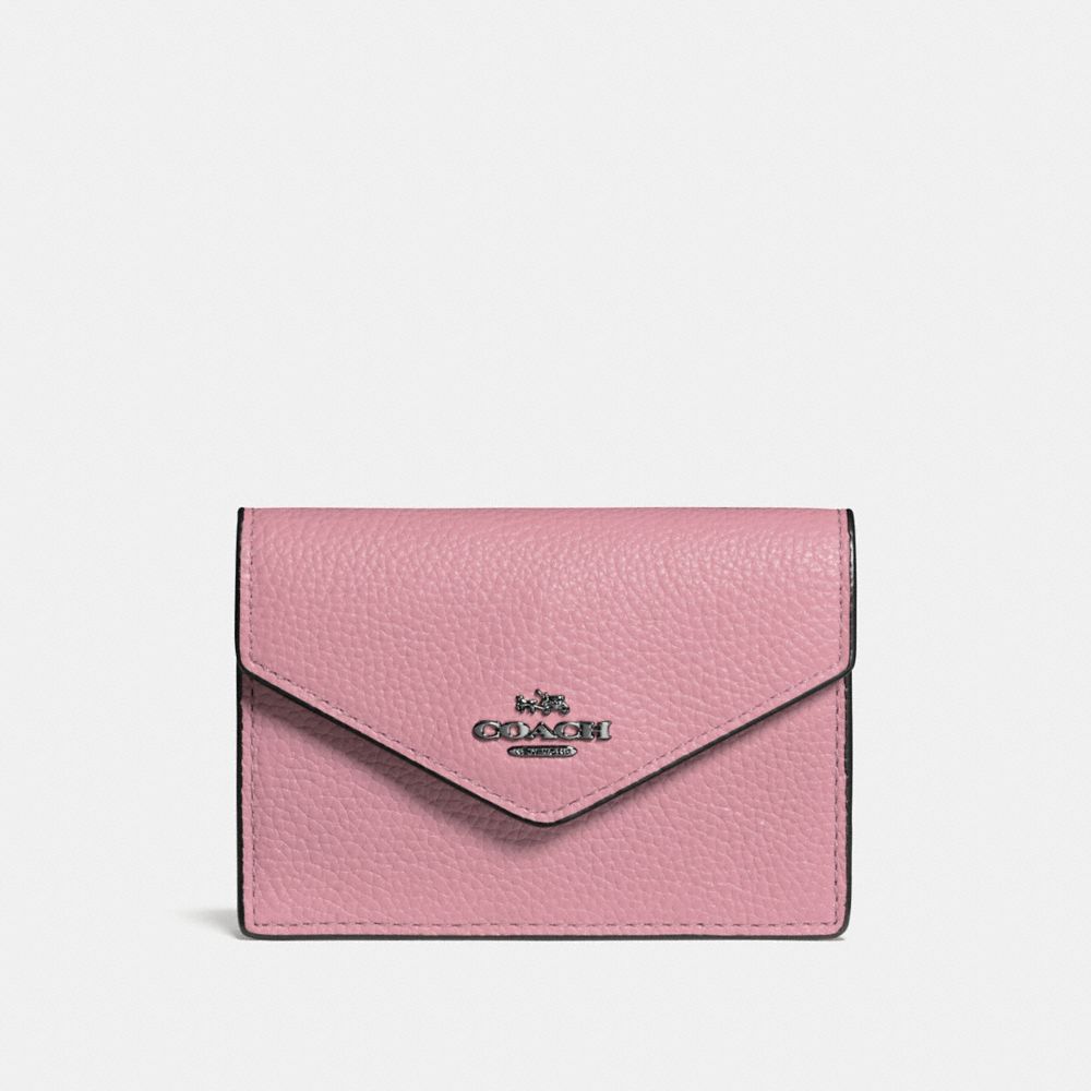 COACH®,ENVELOPE CARD CASE,Leather,Dark Gunmetal/Dusty Rose,Front View image number 0