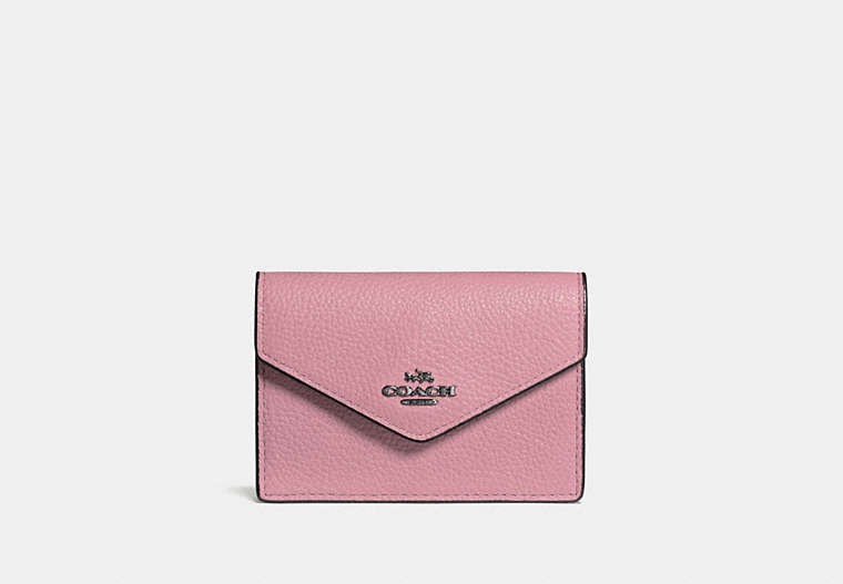 COACH®,ENVELOPE CARD CASE,Leather,Dark Gunmetal/Dusty Rose,Front View image number 0