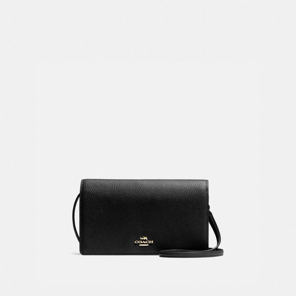 COACH®,HAYDEN FOLDOVER CROSSBODY CLUTCH,Polished Pebble Leather,Mini,Light Gold/Black,Front View image number 0