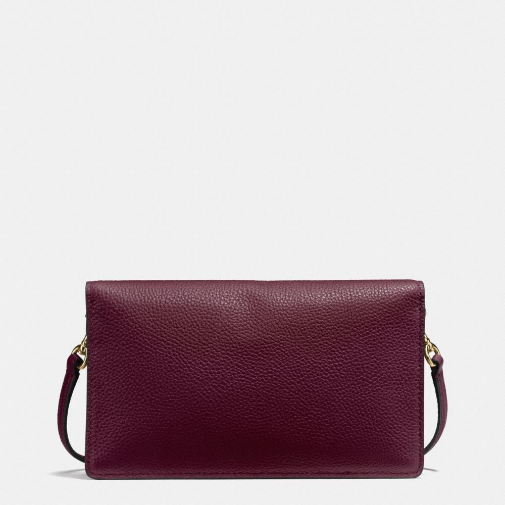 COACH®,FOLDOVER CROSSBODY IN POLISHED PEBBLE LEATHER,Cuir galet poli,Or Clair/Sang De Bœuf,Back View