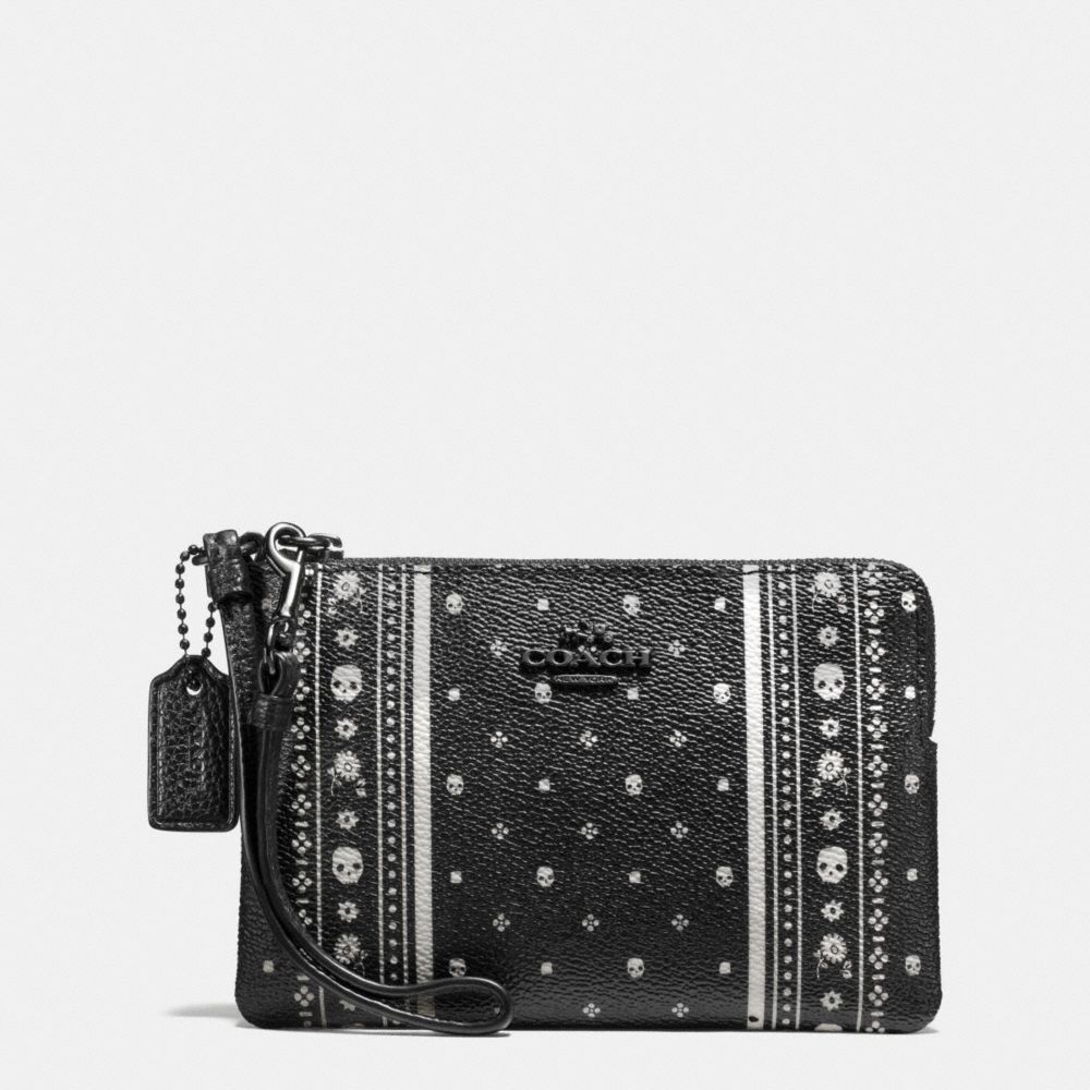 COACH Corner Zip Wristlet In Skull Bandana Print Leather COACH