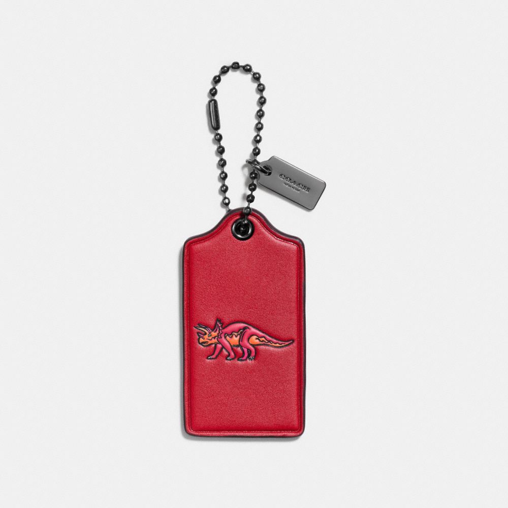 COACH®,TRICKY HANGTAG,Leather,Silver/Red Orange,Front View