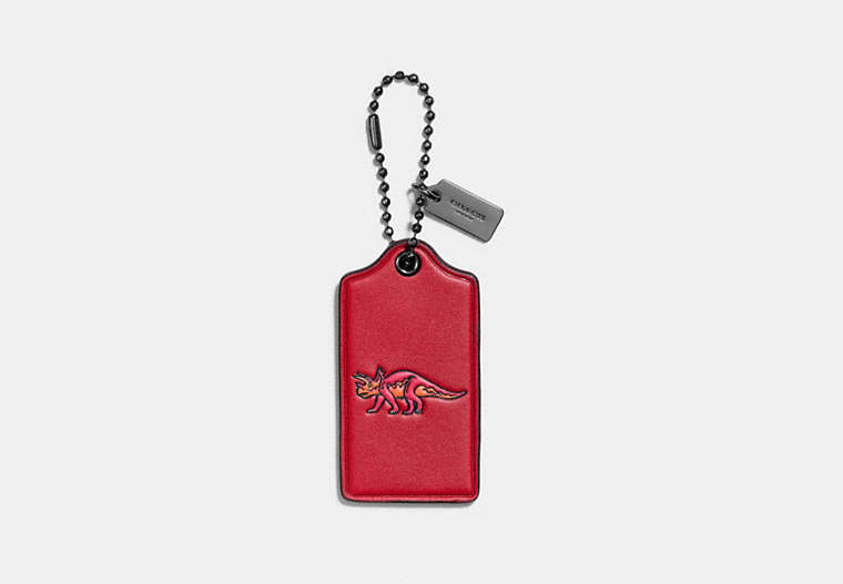 COACH®,TRICKY HANGTAG,Leather,Silver/Red Orange,Front View
