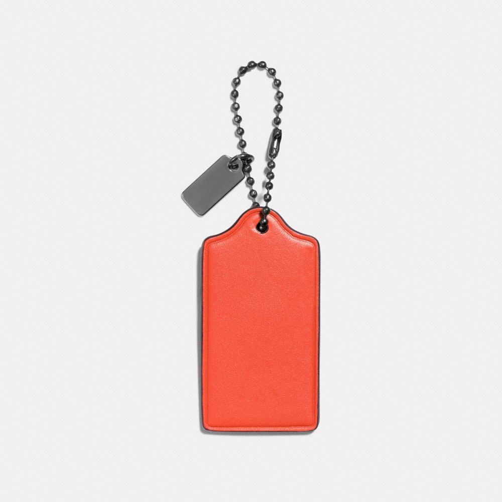 COACH®,TRICKY HANGTAG,Leather,Silver/Red Orange,Back View